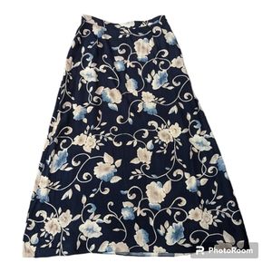 Vintage 90's Talbots Navy Blue & Tan Floral Print A-Line Shirt. Women's 12